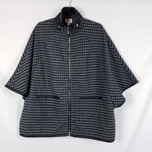Riley & Rae English Countryside Cape Jacket Womens S/M Wool Poncho Plaid Gray